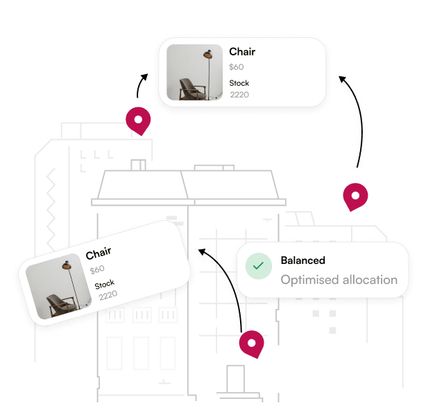 Store locations on a map with balanced allocation status