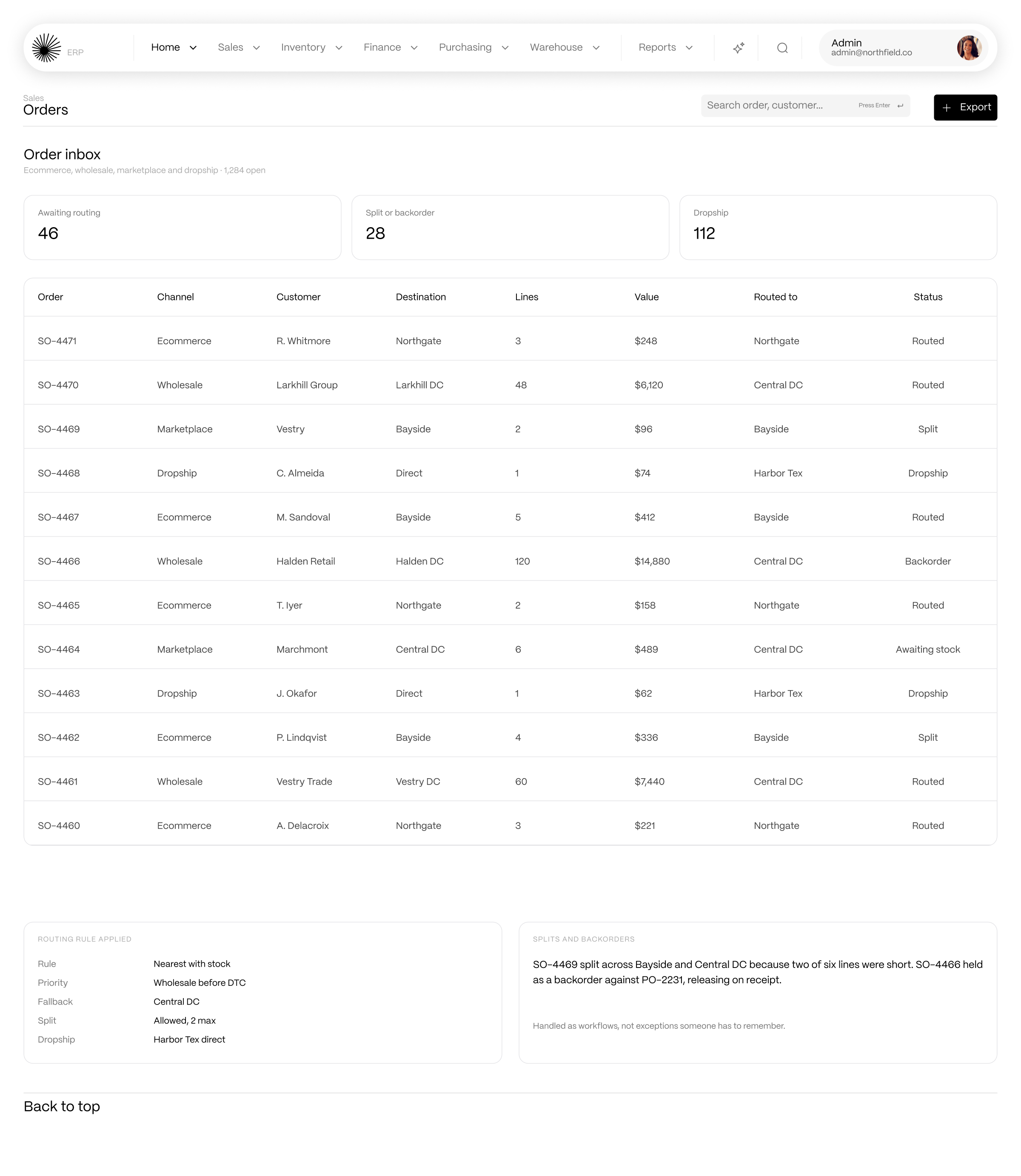 Order inbox routing ecommerce, wholesale, marketplace and dropship orders in Horizon ERP