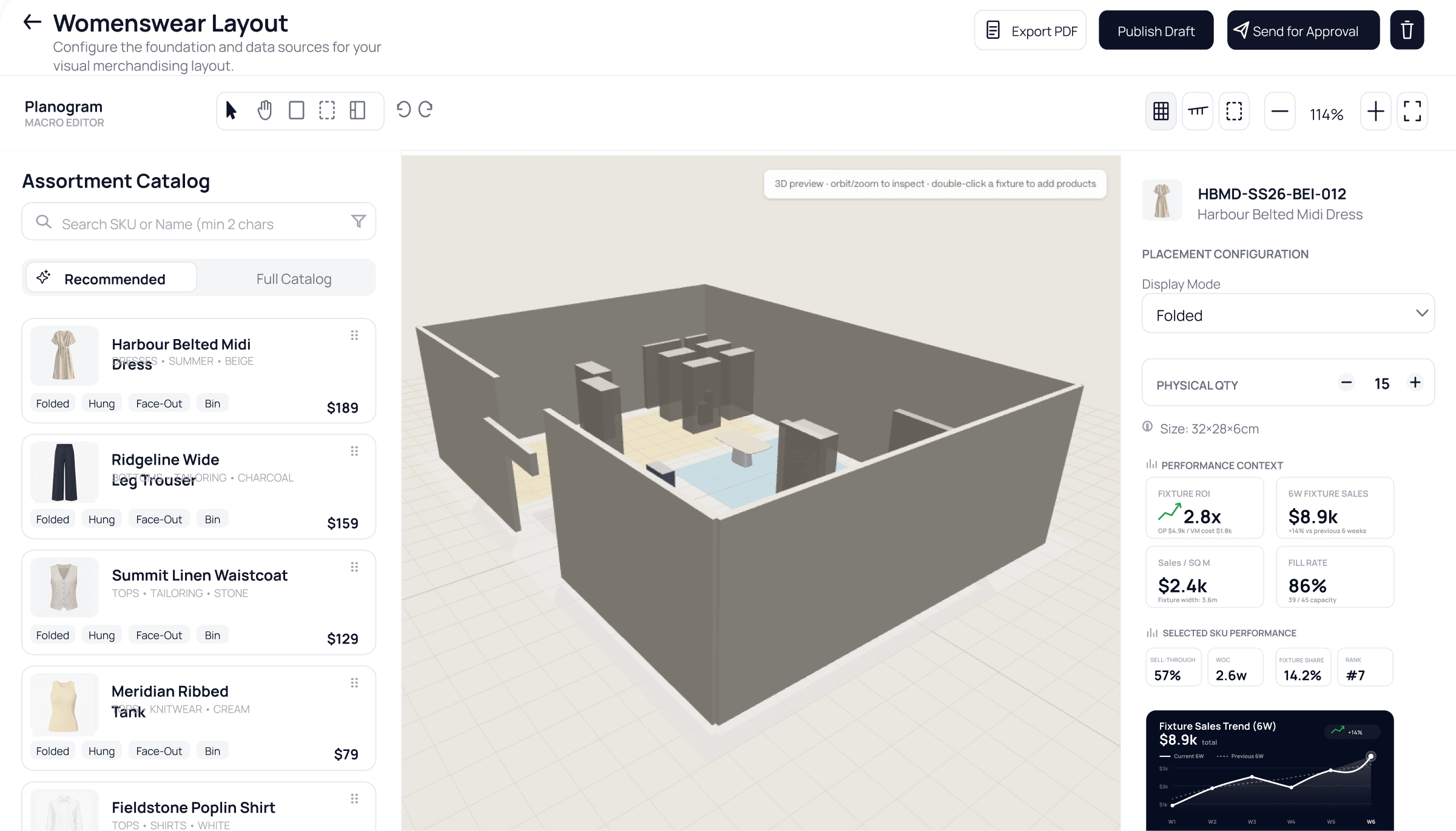Micro planogram editor placing product onto a fixture from the assortment catalogue